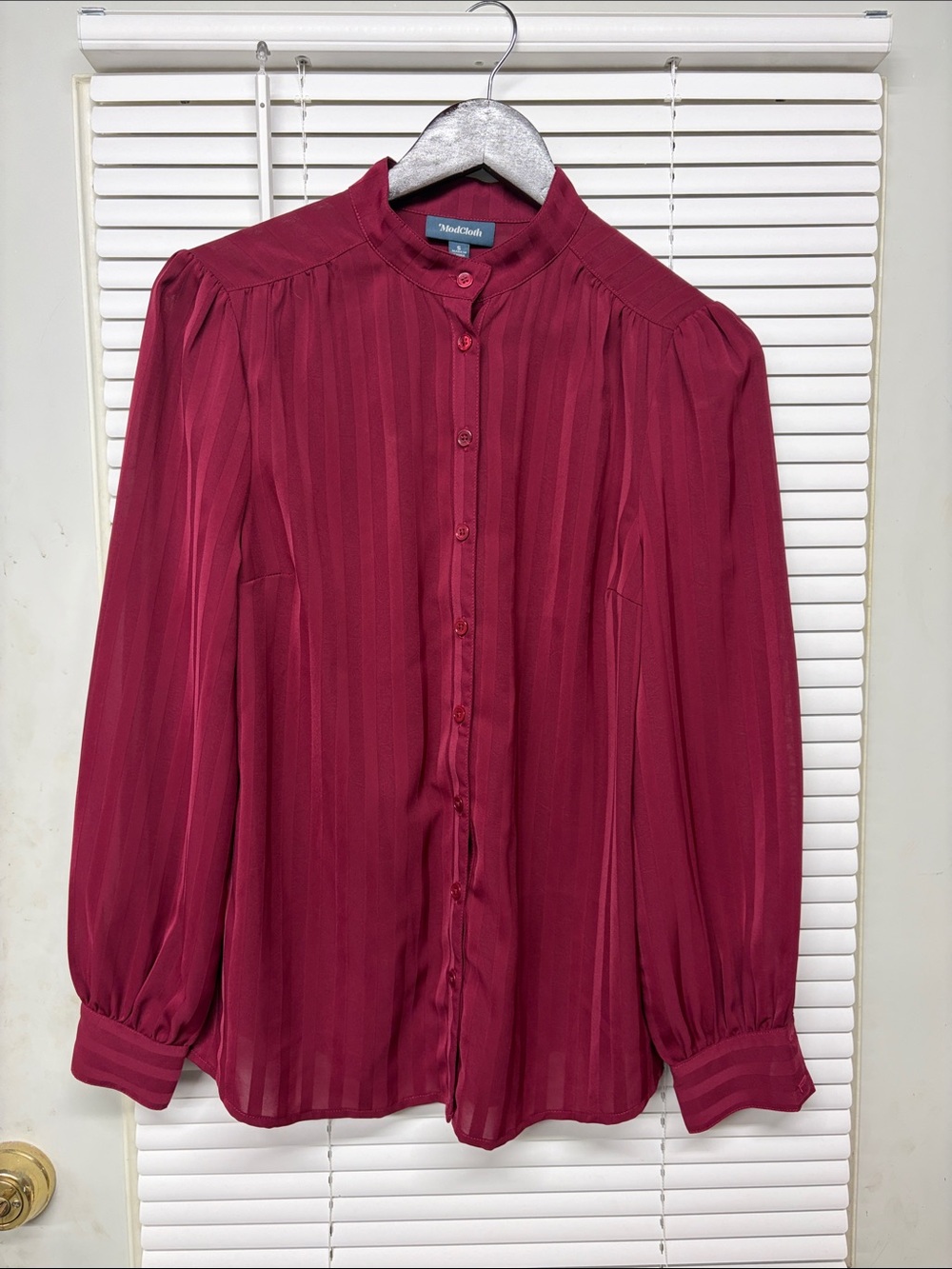 Modcloth Burgundy Pintuck Button-Up Blouse